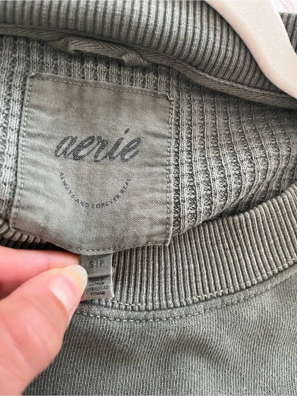 Aerie Cozy green Sage Green Knit Sleeve Sweatshirt size small - Picture 3 of 11